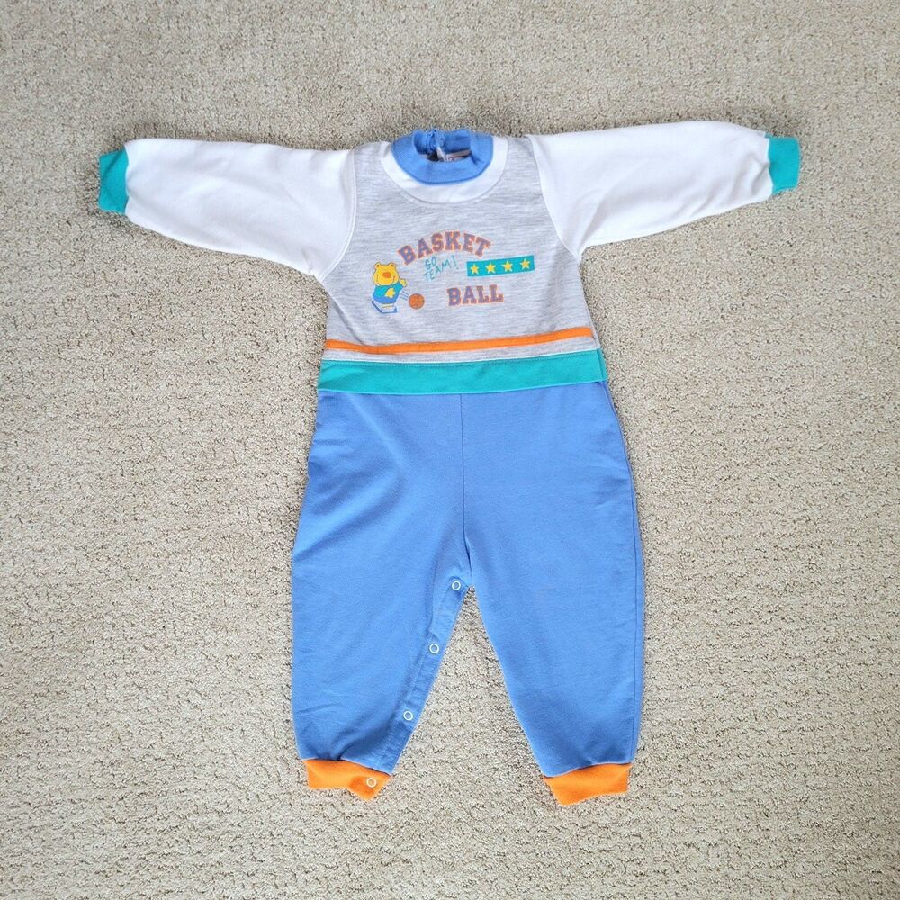 Vintage Buster Brown Boys Basketball Y2K 90s 80s Retro Bubble Romper 24M Toddler